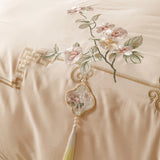 Cifeeo-Chinese Style Flowers Embroidery 1000TC Egyptian Cotton Bedding Set 1 Duvet Cover, 1 Flat/Fitted Bed Sheet, Only 2 Pillowcases