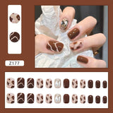 Cifeeo- Leopard Diamond Fake Nails Art Nail Tips Press on False Nails Set Full Cover Artificial Short Square Head Fingernails