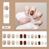 Cifeeo- 24pcs/box Detachable Fake Nails Set Nude Smudge Full Nail Art Tips Beauty Nail Artificial False Nails Tips With Wearing Tools