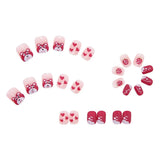 Cifeeo- 24pcs/box Fake Nails Press on Short Reusable False Nail Set Bear Strawberry Artificial Pink False Tipsy Stick-on Nails Tips Art