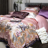 Cifeeo-4/6/9Pcs Pink Purple Gorgeous Embroidery European Palace Bedding Set Brocade Egyptian Cotton Duvet Cover Bed Sheet Pillowcases