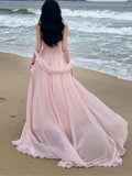 Cifeeo-Christmas Party Dresses  Pink Elegant Pleated High Waist Split Long Dress Women Fashion Backless Halter Strapless Fairy Dress Female 2024 Vestido