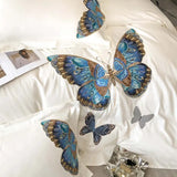 Cifeeo-Egyptian Cotton, Luxury Butterfly Embroidery Bedding Set, Queen King Duvet Cover, Flat, Bed Sheet, Pillowcases, White ,100S