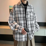 Cifeeo-Winter Outfits Men chill guy Men's Light Luxury Harajuku Texture Plaid Shirt Jacket Leisure Fashion Long Sleeve Korean Popular Button-down Premium Coat