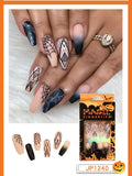 Christmas Cifeeo False Nails Press On Set Almond Black Ghost Design Long Fake Nail Pumpkin Pressure Decorated Adhesive Nail Tips 24Pcs