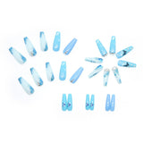 Cifeeo  Blue Long Ballerina Fake Nails Set Press On Nails French Butterfly False Nail Tips With Designs Shiny Rhinestone Coffin Nails