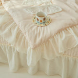 Cifeeo-Pink Korean Princess Style Lace Ruffle Bow Summer Quilt Air Conditioning Quilt Soft Single Full Queen Quilted Quilt Blanket