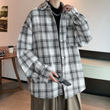 Cifeeo-Winter Outfits Men chill guy Men's Light Luxury Harajuku Texture Plaid Shirt Jacket Leisure Fashion Long Sleeve Korean Popular Button-down Premium Coat