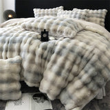 Cifeeo-Autumn and Winter Bedding Set Shaggy Faux Rabbit Fur Velvet Fleece Bedding Set, Plush Duvet Cover, Bed Sheet, Pillowcases, Gradient Color, Ultra Soft