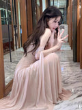 Cifeeo-Christmas Party Dresses Elegant Wedding Evening Party Midi Dresses for Women 2024 Summer New Spliced Mesh French Sexy Sleeveless Pink Female Clothing