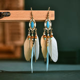 Cifeeo-Christmas Gift New Year's Eve Gift New Ethnic Long Feather Dangle Earrings For Women Bohemian Tassel Beads Handmade Enamel Earrings Girl Bride Wedding Jewelry