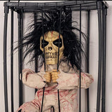 Cifeeo Halloween Decoration Prisoner Ghost In Cage Scary Skull Prop Electric Skeleton Toy Glowing Eye Sound Doll Hangable Talking Ghost