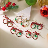 Cifeeo-Christmas Gift idea Christmas Earrings for Women Color Christmas Wreath Bow Rice Christmas Wreath Earrings Holiday Earring Jewelry Gift