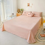 Cifeeo-Autumn and Winter Bedding Set Pink Cute Cartoon Rabbit Applique Embroidery Bedding Set Velvet Fleece Duvet Cover Bed Sheet Fitted Sheet Bed Skirt Pillowcases