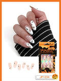 Christmas Cifeeo False Nails Press On Set Almond Black Ghost Design Long Fake Nail Pumpkin Pressure Decorated Adhesive Nail Tips 24Pcs