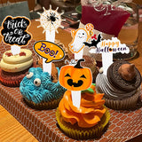 Cifeeo-16-48pcs Halloween Cupcake Toppers Pumpkin Ghost Bat Cake Flag Dessert Cake Decorations Kids Halloween Birthday Party Supplies