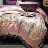 Cifeeo-4/6/9Pcs Pink Purple Gorgeous Embroidery European Palace Bedding Set Brocade Egyptian Cotton Duvet Cover Bed Sheet Pillowcases