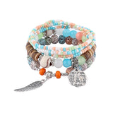 Cifeeo-Christmas Gift New Year's Eve Gift Boho Tree Of Life Bracelet Set For Women Fashion Tassels Charm Wooden Beads Elastic Chain Bangle Girl Trendy Party Jewelry