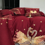 Cifeeo-Gold Swan Love Embroidery Wedding Bedding Set, Egyptian Cotton Duvet Cover Set, Bed Sheet, Pillowcases, 1000TC, 4 Pcs, 6Pcs