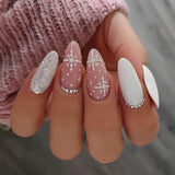 Cifeeo 24Pcs Detachable Almond False Nails French Fake Nails Full Nail Art Tips Press On Nails