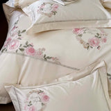 Cifeeo-1000TC Egyptian Cotton Cream White/Pink/Green Luxury Bedding Set Chic Flowers Embroidery Duvet Cover Set Bed Sheet Pillowcases