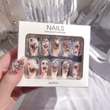 Cifeeo 24pcs/box Fake French y2k Nails Press On Long Stiletto Almond Shape Wearable False Nails With Stars Designs Full Cover Nail Tips