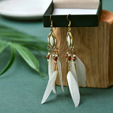 Cifeeo-Christmas Gift New Year's Eve Gift Bohemian Ethnic Feather Earrings For Women Long Tassel Beads Handmade Drop Dangle Earrings Girl Fashion Wedding Jewelry Gift