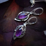 Cifeeo-Christmas gifts idea Winter outfits Christmas outfits Gorgeous Silver Color Metal Oval Flower Geometry Purple Stone Dangle Earrings for Women Jewelry