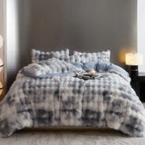 Cifeeo-Autumn and Winter Bedding Set Luxury Faux Rabbit Fur Bedding Set, Velvet Fleece, Gradient Blue, Grey, Plush, Duvet Cover, Flat, Fitted Bed Sheet, Pillowcases