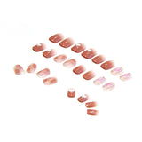 Cifeeo- 24pcs/box Detachable Fake Nails Set Heart Smudge Full Nail Art Tips Short Square Artificial False Nails Tips With Wearing Tools