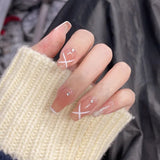 Cifeeo  Fashion Simple Pink French Tips DIY Manicure French Coffin False Nails With Designs Summer Thin Fake Nails Press On Nails