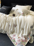 Cifeeo-Luxury Butterfly Flowers Embroidery Bedding Set Lyocell Eucalyptus Fiber Soft Silky Breathable Duvet Cover Bed Sheet Pillowcases