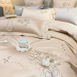 Cifeeo-Egyptian Cotton Bedding Set Flowers Embroidery, Duvet Cover Set, Bed Sheet, Pillowcases, Luxury, Champagne Grey, Luxury, 1000TC