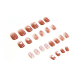 Cifeeo- 24pcs/box Detachable Fake Nails Set Heart Smudge Full Nail Art Tips Short Square Artificial False Nails Tips With Wearing Tools