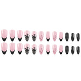 Cifeeo-Halloween Nails 24pcs Almond False Nails Black French Glitter Ballerina Nails Press on Nails Halloween Bow with Diamond Fake Nails Nail Tips