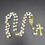 Cifeeo-Christmas Gift New Year's Eve Gift White Wooden Rosary Necklace For Women Crucifix Cross Pendant Long Chain Necklace Men  Religious Catholic Prayer Jewelry