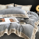 Cifeeo-4Pcs Luxury Winter Thickened Carved Velvet Embroidery Bedding Set Queen King Duvet Cover Set Flat/Fitted Bed Sheet Pillowcases