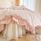 Cifeeo-Pink Romantic French Princess Bedding Set, Lace Ruffles Duvet Cover, Bed Sheet, Bed Skirt, Bedspread, Pillowcases, 100% Cotton