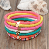 Cifeeo-Christmas Gift New Year's Eve Gift Fashion Rainbow Stackable Bracelets Set For Women Heart Charm Soft Clay Pottery Layering Beads Chain Bangle Female Boho Jewelry