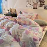 Cifeeo-Nordic Pink Black Checkerboard Duvet Cover Set with Pillowcase Bed Sheet Kid Girls Bedding Sets Full Queen Twin Kawaii No Filler