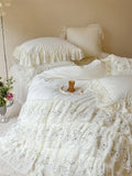 Cifeeo-Three-layer Floral Lace Ruffles Wedding Bedding Set 1000TC Egyptian Cotton Brushed  Duvet Cover Flat/Fitted Bed Sheet Pillowcase