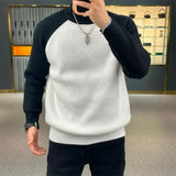 Cifeeo-Winter Outfits Men chill guy Winter Clothing Men's Knitted Patchwork Luxury Pullover Sweater Fashion Vintage O Neck Solid Color Long Sleeve Premium Knitwear