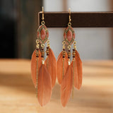 Cifeeo-Christmas Gift New Year's Eve Gift Bohemian Ethnic Feather Earrings For Women Long Tassel Beads Handmade Drop Dangle Earrings Girl Fashion Wedding Jewelry Gift