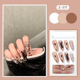 Cifeeo Fall/Winter Ambiance  24pcs/box Rhinestones Fake Nails Press On Long Coffin Ballerina Nail Tips Wearable Dark Black Star French False Nails For Girls