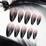 Cifeeo-Halloween Nails 24pcs Long Almond False Nails Black French Gradient Ballerina Nails Press on Nails Halloween Fake Nails Detachable Nail Tips