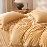 Cifeeo-Autumn and Winter Bedding Set Winter Warm Thick Gold Velvet Lace Hollow Wide Edge Bedding Set, Furry Warm Duvet Cover Set, Flat/Fitted Bed Sheet, Pillowcases