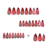 Cifeeo-Halloween Nails 24pcs Halloween 3D Red Fake Nails almond False Nails French Ballerina Nails Press on Nails DIY Manicure Nail Tips