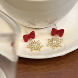 Cifeeo-Christmas gifts New Sparking Snowflake Red Bowknot Earrings For Women Imitation Pearl Santa Claus Xmas Tree Asymmetrical Earring Party Jewelry