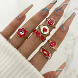 Cifeeo-Christmas Gift New Year's Eve Gift Bohemia Geometric Colorful Enamel Kunckle Ring Set For Women Butterfly Heart Sign Finger Ring Female Daily Jewelry