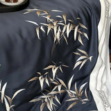 Cifeeo-Luxury Dark Blue Chinese Style Bamboo Embroidery 1000TC Egyptian Cotton Bedding Set Duvet Cover Set Bed Sheet Pillowcases 4Pcs